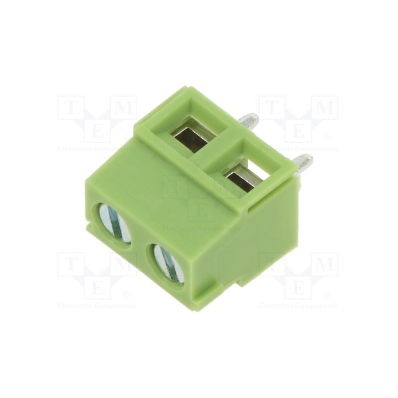 50 pcs : XY304V-2P 5.0MM GREEN - PCB terminal block, angled 90°, 5mm, ways: 2, on PCBs, terminal