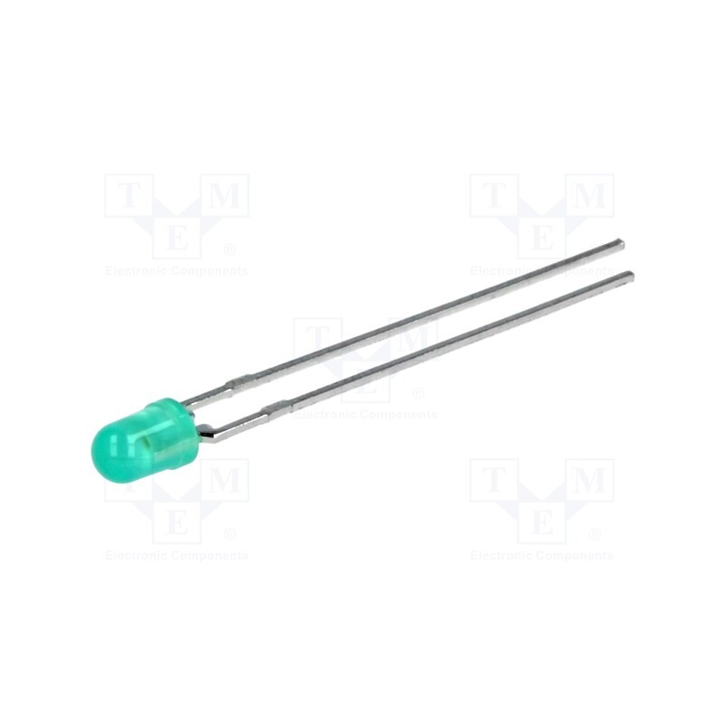 10 pcs : HLMP-1790 - LED, 3mm, green, 1÷2.3mcd, 50°, Front: convex, 1.8÷2.2V