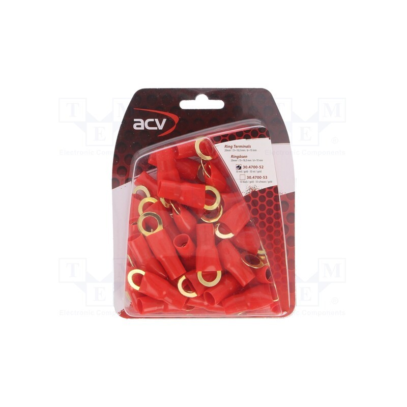 10 pcs : 30.4700-52 - Terminal: ring, M10, 20mm2, gold-plated, insulated, red