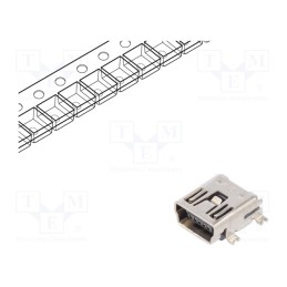 20 pcs : 10033526-N3212MLF - Socket, USB B mini, on PCBs, SMT,THT, PIN: 5, horizontal, USB 2.0