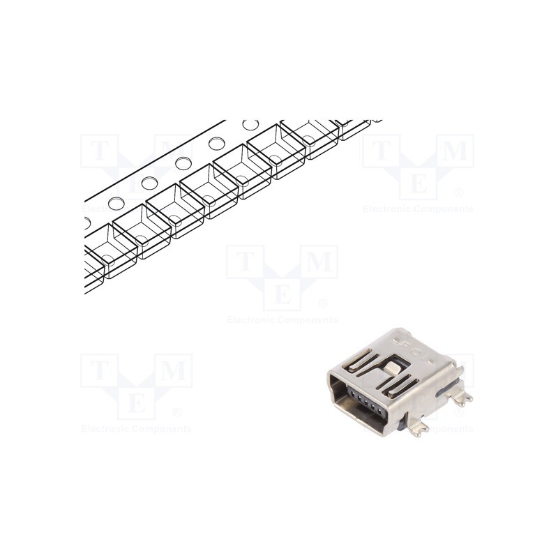 20 pcs : 10033526-N3212MLF - Socket, USB B mini, on PCBs, SMT,THT, PIN: 5, horizontal, USB 2.0
