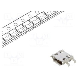 10 pcs : 10103593-0001LF - Socket, USB B micro, PIN: 5, SMT,THT, on PCBs, horizontal, USB 2.0