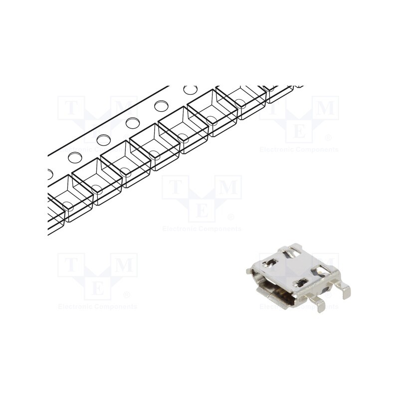 10 pcs : 10103593-0001LF - Socket, USB B micro, PIN: 5, SMT,THT, on PCBs, horizontal, USB 2.0