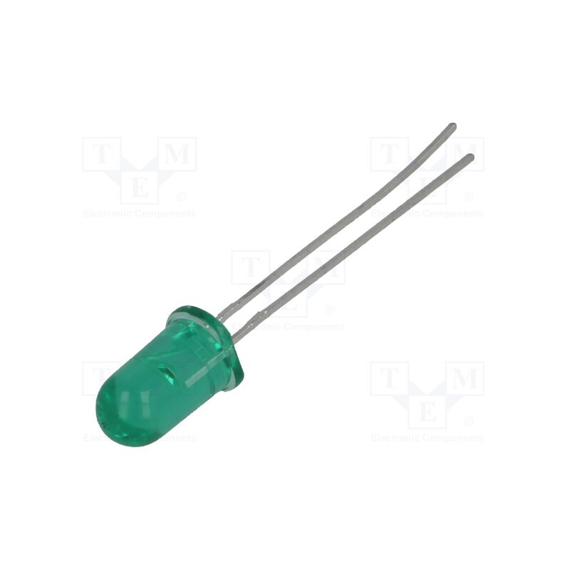 10 pcs : HLMP-3519-F0002 - LED, 5mm, green, 12÷70mcd, 24°, Front: convex, 2.1÷2.7V
