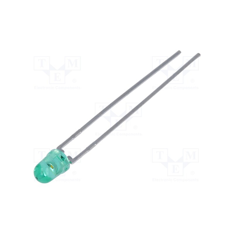 10 pcs : HLMP-1521 - LED, 3mm, green, 6.7÷22mcd, 45°, Front: convex, 2.1÷2.7V