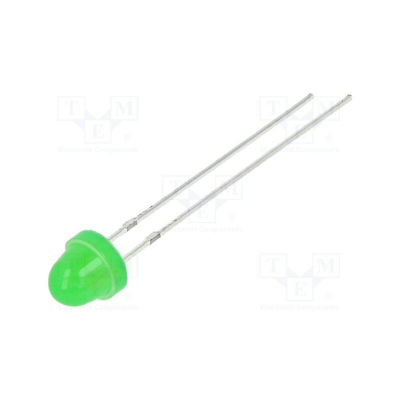 10 pcs : OSG5DA61A4A - LED, 5mm, green, 750÷1120mcd, 100°, Front: convex, 2.8÷3.6V, bullet