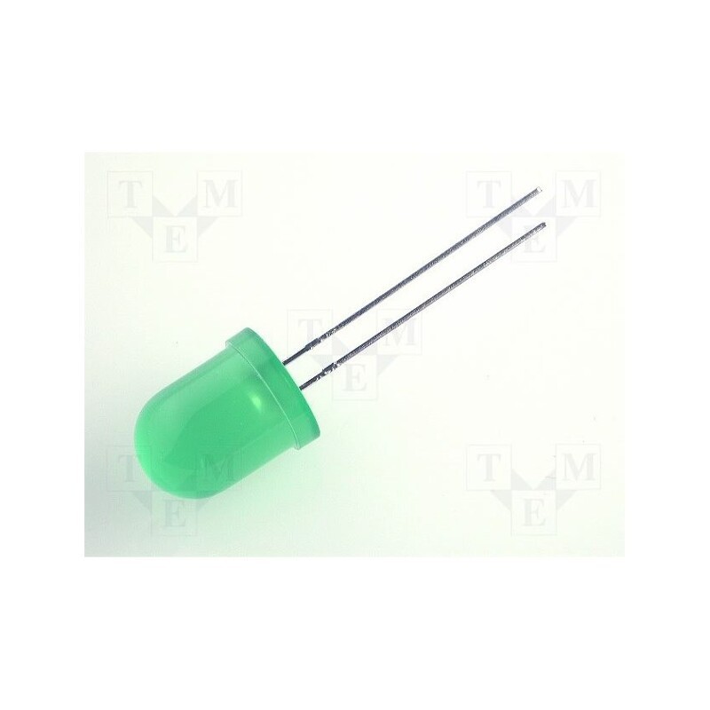 10 pcs : L-813GD - LED, 10mm, green, 20÷70mcd, 60°, Front: convex, 2.2÷2.5V