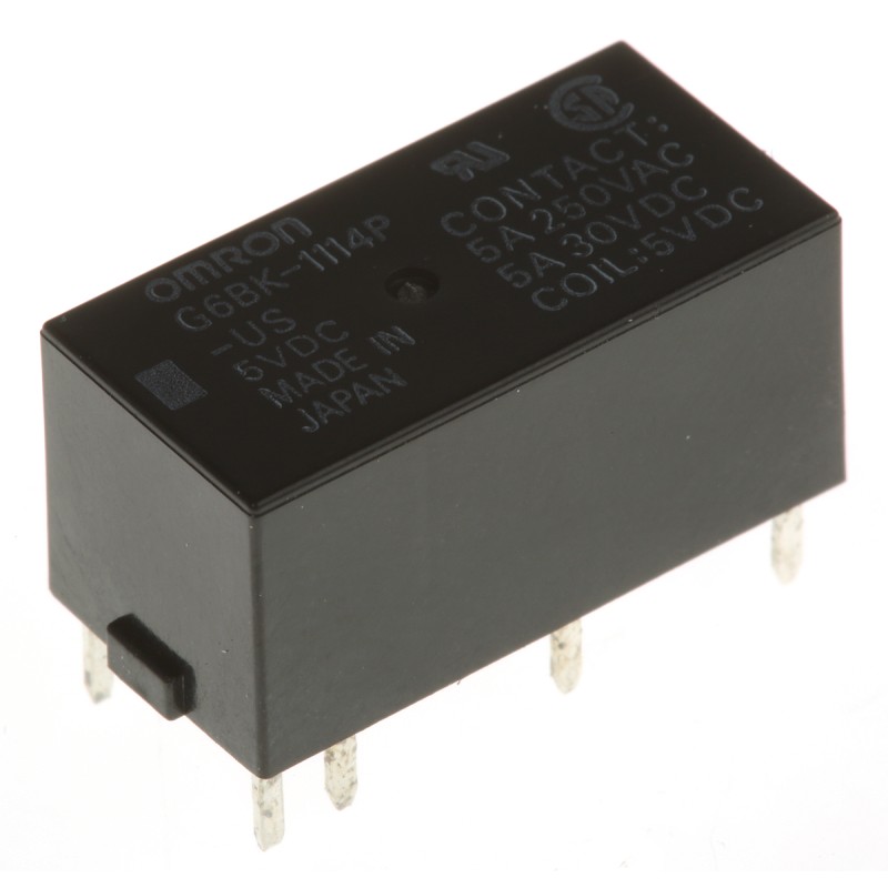 1 pcs - Omron PCB Mount Latching Power Relay, 5V dc Coil, 5A Switching Current, SPST