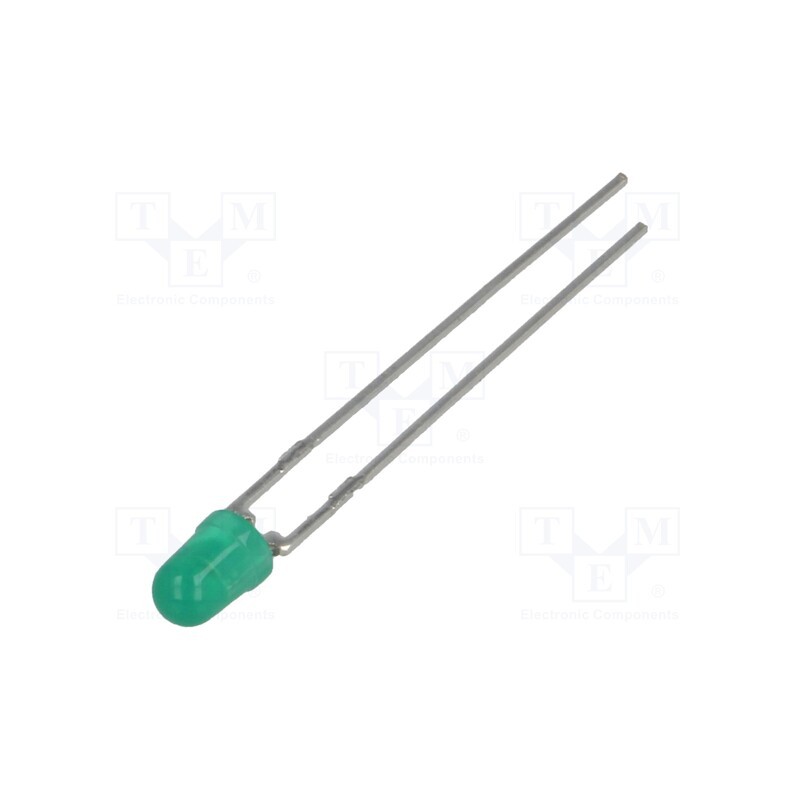 10 pcs : HLMP-1503-C0002 - LED, 3mm, green, 2.6mcd, 60°, Front: convex, 1.5÷2.7V, No.of term: 2