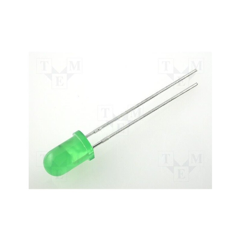 10 pcs : L-53GD-12V - LED, 5mm, green, 8÷20mcd, 60°, Front: convex, 12÷14V, No.of term: 2