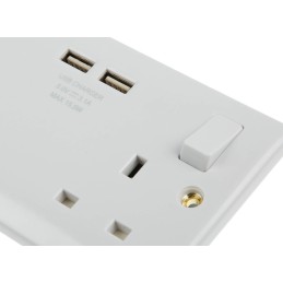 1 pcs - BG Electrical White 2 Gang Power Socket, 2 Poles, 13A, Type G - British, USB