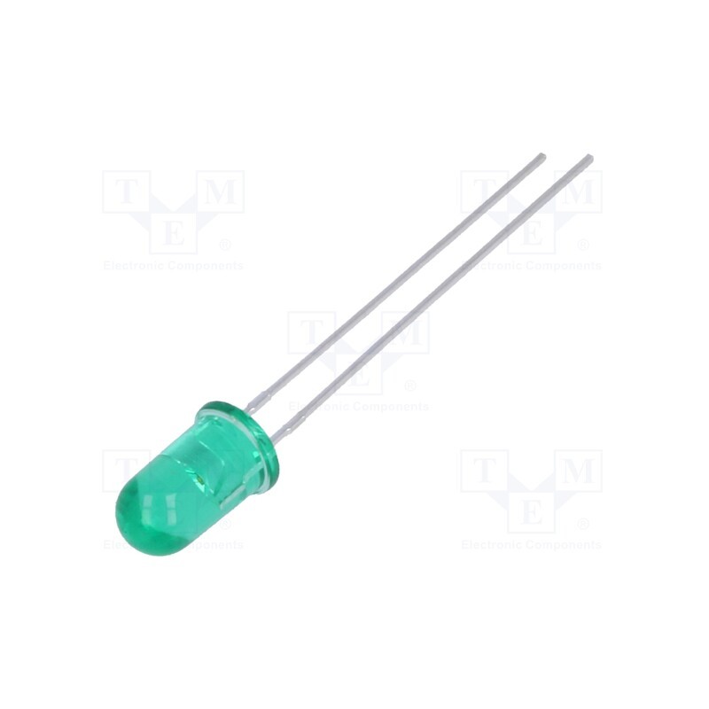 10 pcs : HLMP-3519 - LED, 5mm, green, 12÷70mcd, 24°, Front: convex, 2.1÷2.7V
