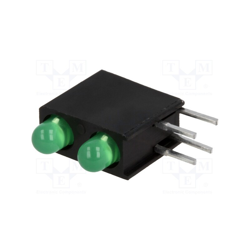 10 pcs : L-7104MD/2GD - LED, in housing, green, 3mm, No.of diodes: 2, 20mA, 40°, 2.2÷2.5V