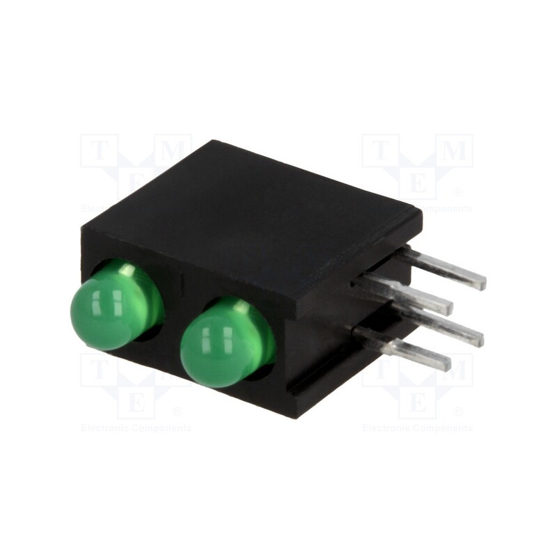 10 pcs : L-934DB/2GD - LED, in housing, green, 3mm, No.of diodes: 2, 20mA, 60°, 2.2÷2.5V