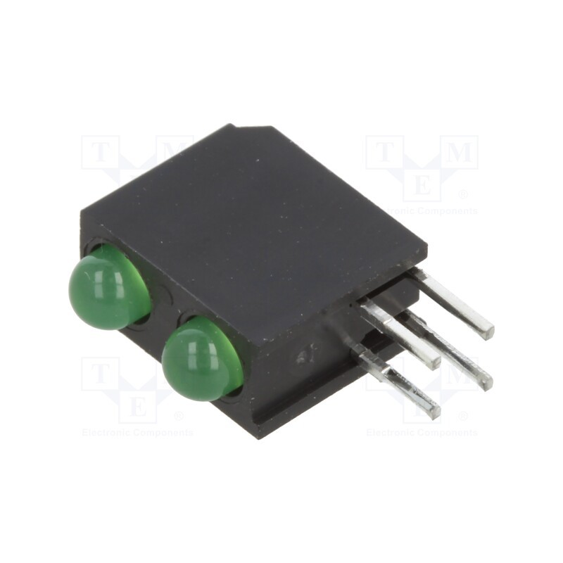 10 pcs : H201CGDL - LED, in housing, green, 3mm, No.of diodes: 2, 2mA, Lens: diffused