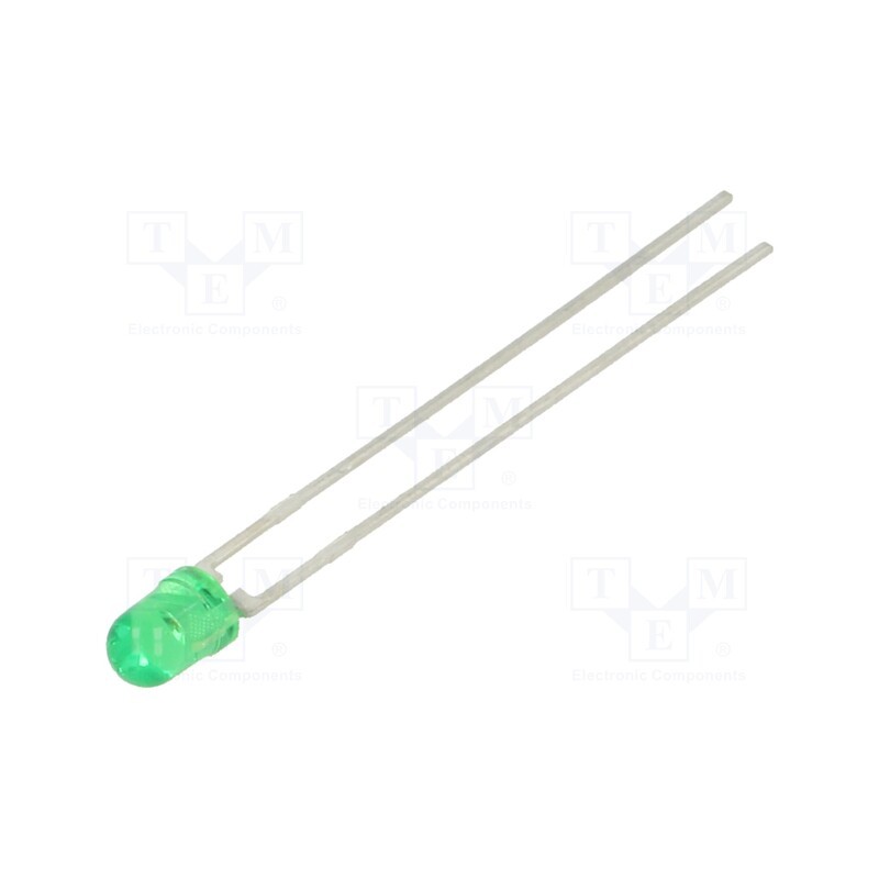 10 pcs : TLHG4205 - LED, 3mm, green, 16÷20mcd, 44°, Front: convex, 2.4÷3V, No.of term: 2