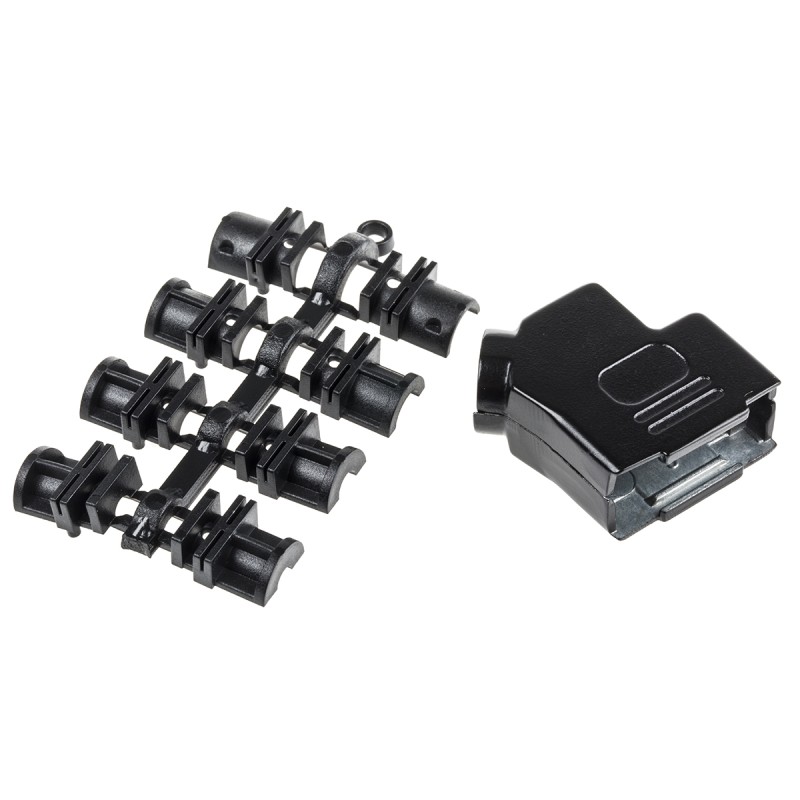1 pcs - MH Connectors MHD45ZK-BK Series Zinc Angled D Sub Backshell, 9 Way, Strain Relief