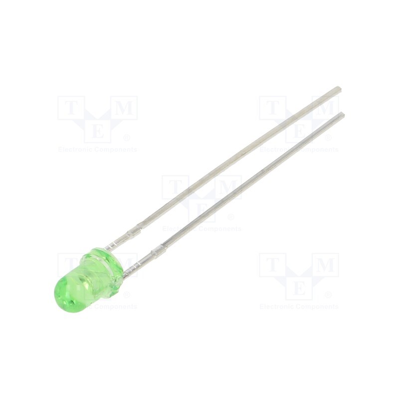 10 pcs : OSG53133A-VV - LED, 3mm, green, 4200mcd, 30°, Front: convex, 3÷15V, No.of term: 2