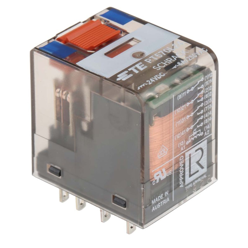 1 pcs - TE Connectivity PCB Mount Power Relay, 24V dc Coil, 6A Switching Current, 4PDT