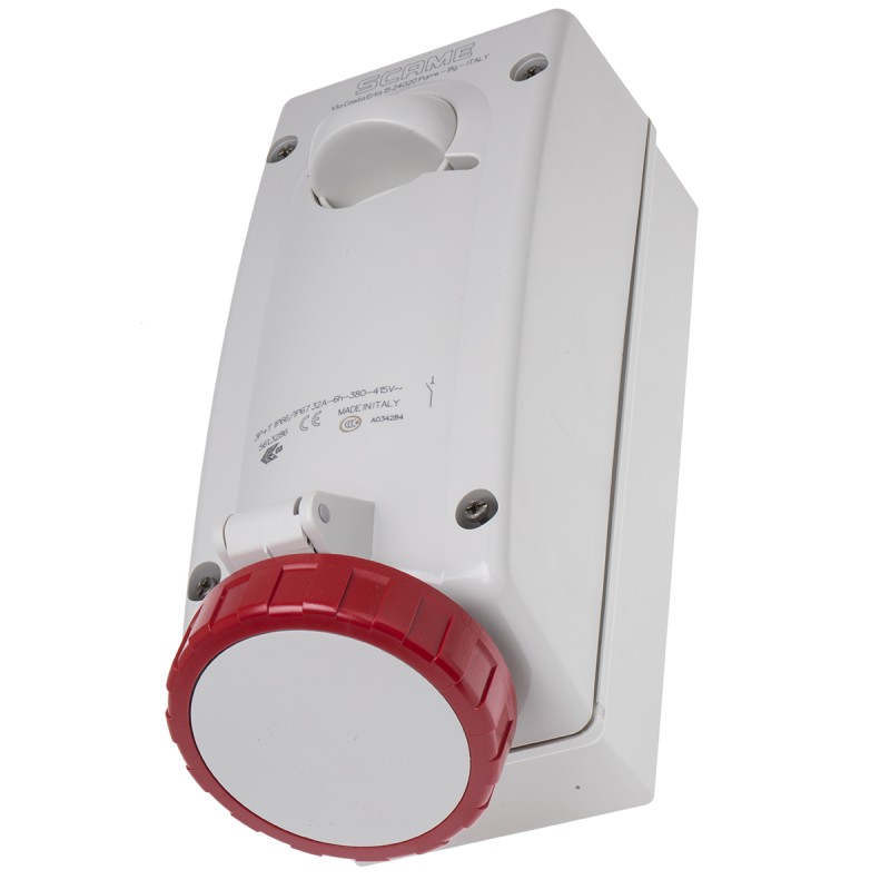 1 pcs - Scame Switchable IP67 Industrial Interlock Socket 3P+E, Earthing Position 6h, 32A, 415 V