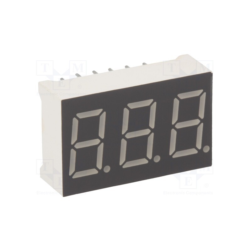 10 pcs : KW3-361CGA - Display: LED, 7-segment, 9.2mm, 0.36', No.char: 3, yellow-green