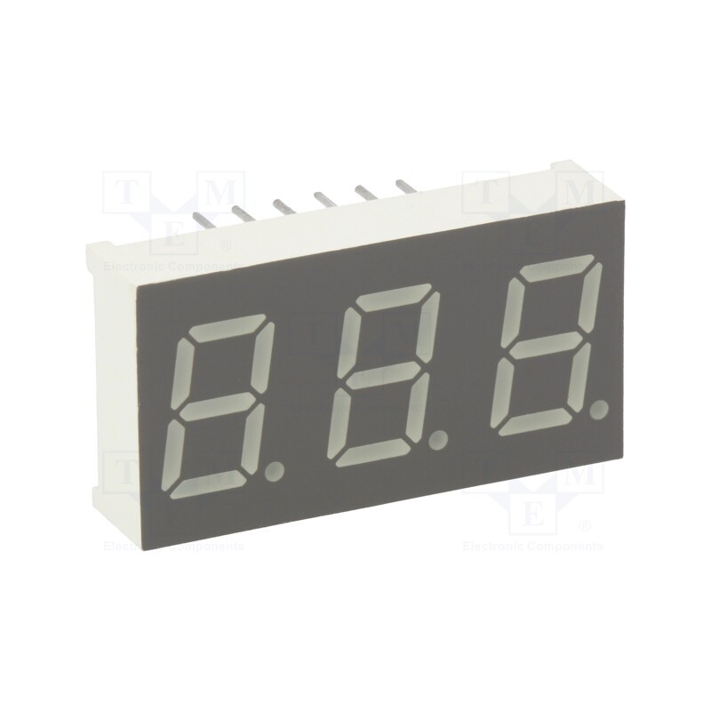 10 pcs : KW3-401CGA - Display: LED, 7-segment, 10.2mm, 0.4', No.char: 3, yellow-green