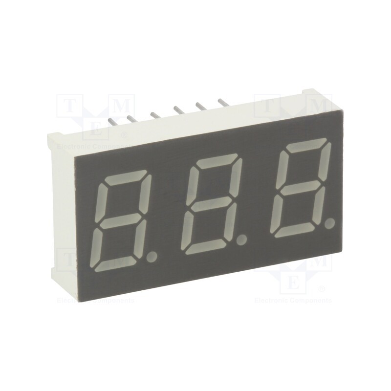 10 pcs : KW3-401AGA - Display: LED, 7-segment, 10.2mm, 0.4', No.char: 3, yellow-green