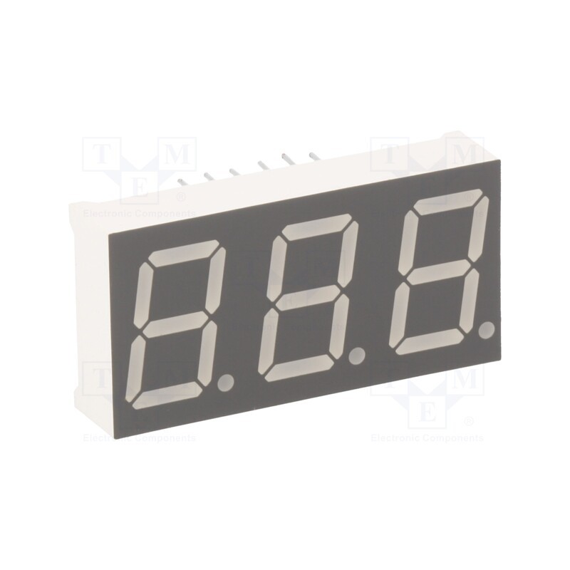 10 pcs : KW3-567CGB - Display: LED, 7-segment, 14.2mm, 0.56', No.char: 3, yellow-green