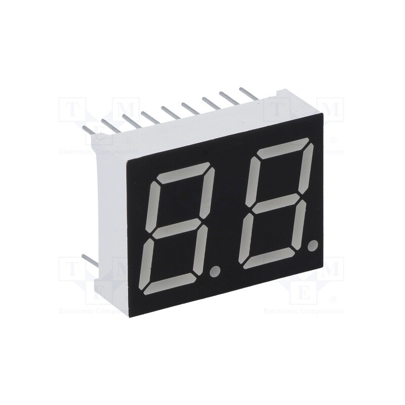 10 pcs : LDD056AUE-101-02 - Display: LED, 7-segment, 14.22mm, 0.56', No.char: 2, red, 11.2mcd