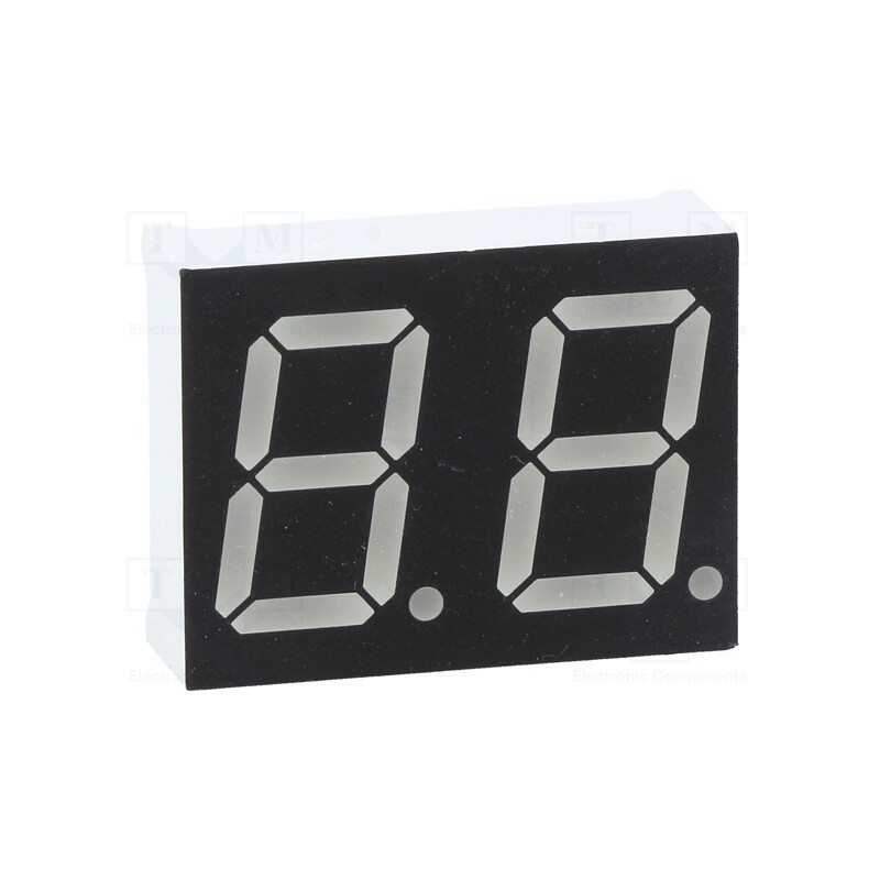 10 pcs : OPD-D5631YG-BW - Display: LED, 7-segment, 14.2mm, 0.56', No.char: 2, yellow-green