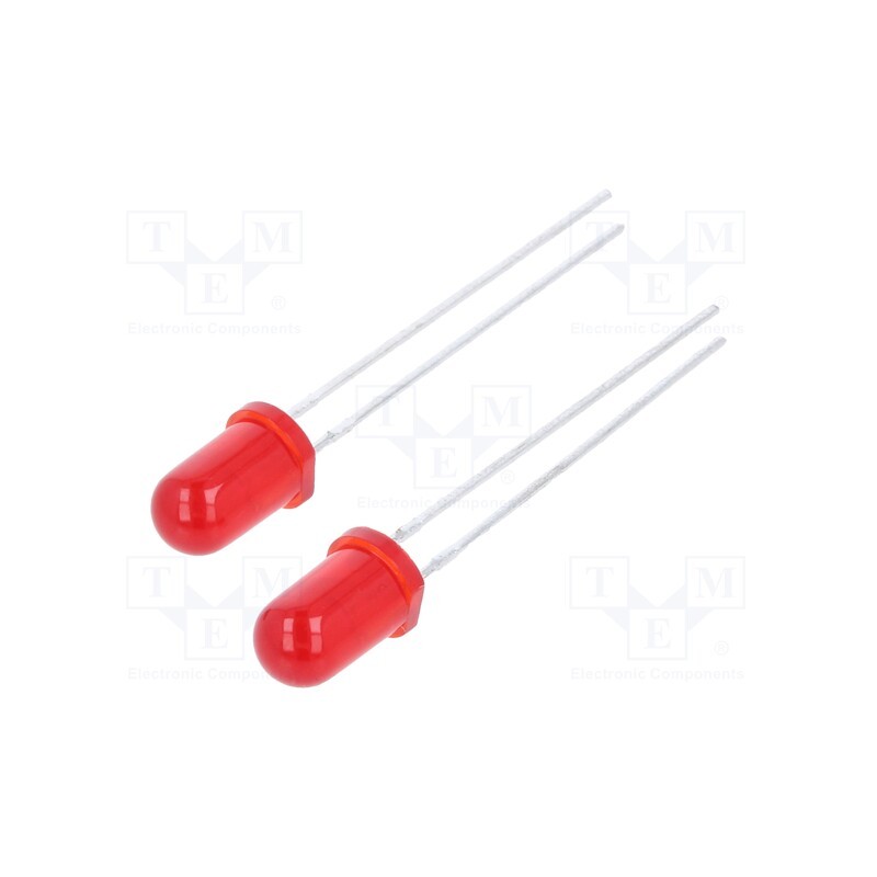 10 pcs : NTE3020 - LED, 5mm, red, 0.8mcd, 36°, Front: convex, 1.7V, No.of term: 2