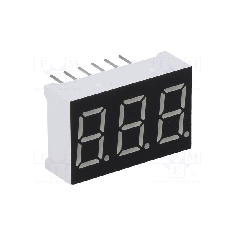 10 pcs : LTD036BAG-101A-02 - Display: LED, 7-segment, 9.14mm, 0.36', No.char: 3, green, 4.8mcd