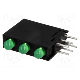 10 pcs : L-7104SA/3GD - LED, in housing, green, 3mm, No.of diodes: 3, 20mA, 40°, 2.2÷2.5V