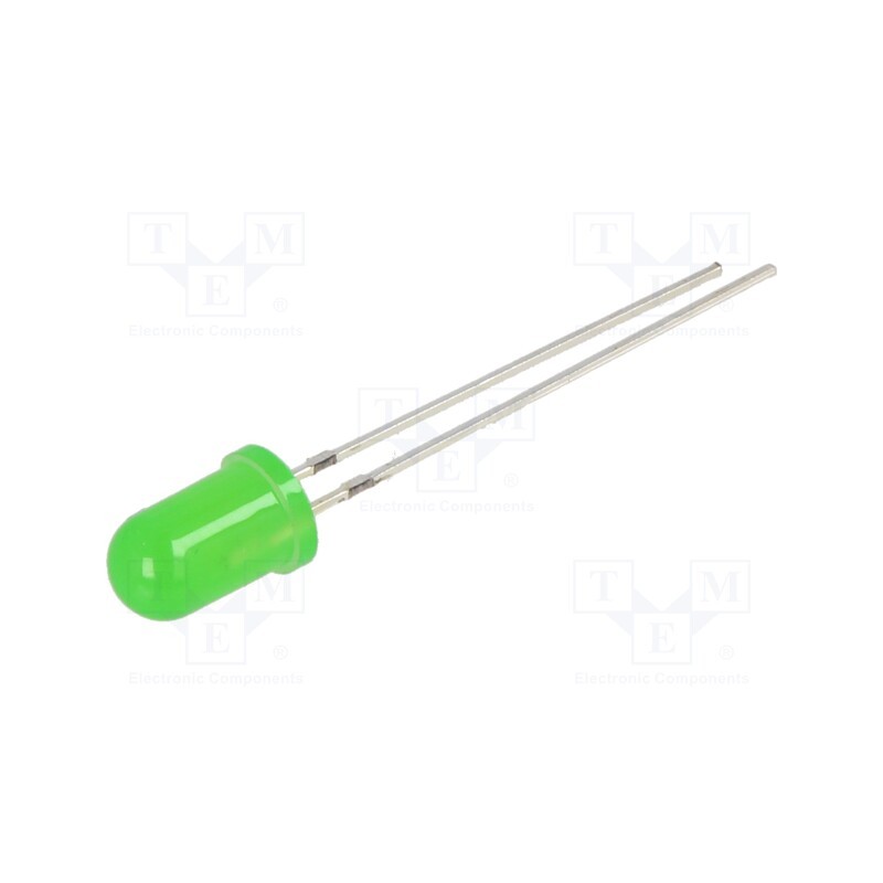 10 pcs : OSG5DA5A34A-12V - LED, 5mm, green, 1120÷1560mcd, 30°, Front: convex, 15V, No.of term: 2