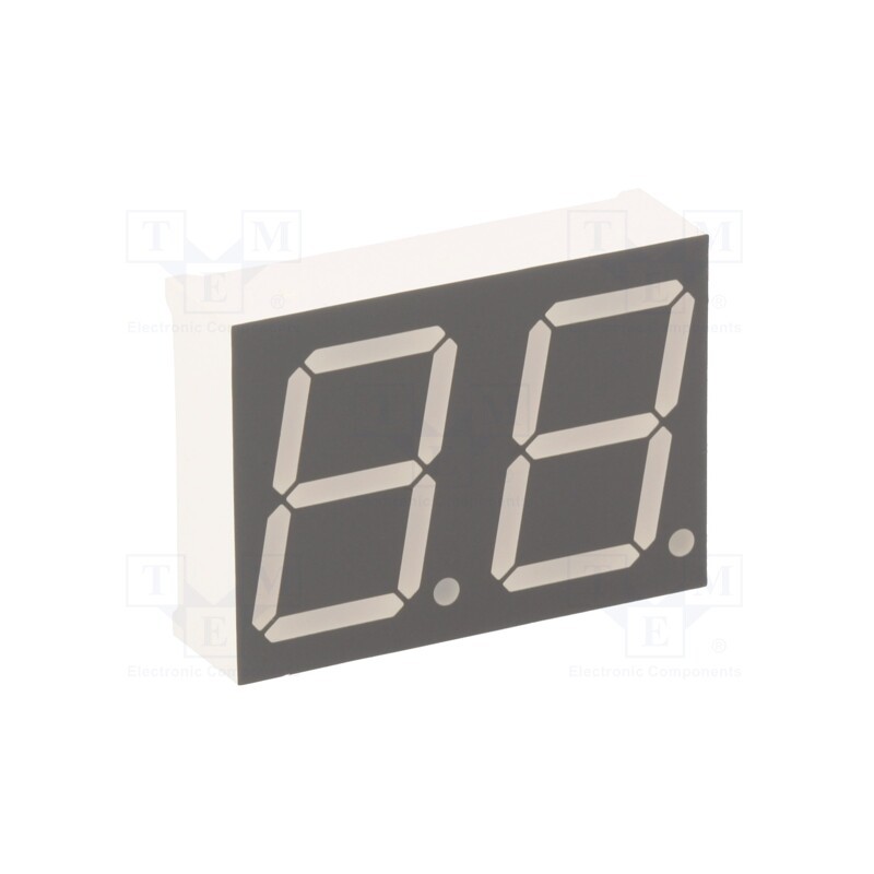 10 pcs : KW2-802CGA - Display: LED, 7-segment, 20.32mm, 0.8', No.char: 2, yellow-green