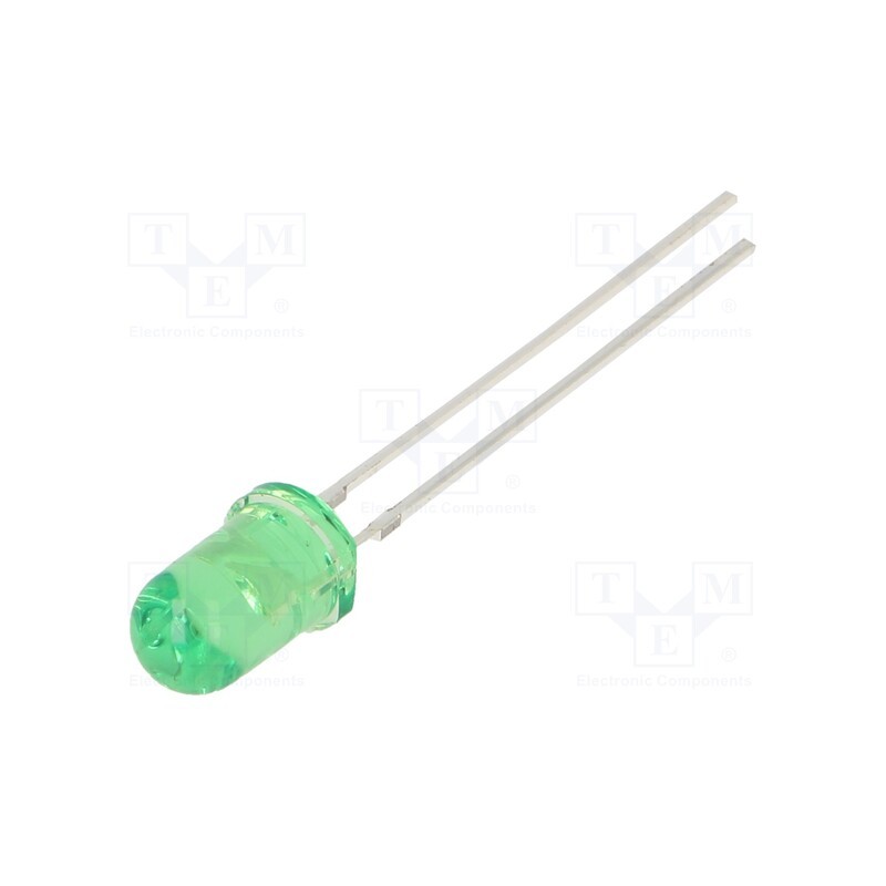 10 pcs : OSG58A5A33A-1MA - LED, 5mm, green, 1560÷2180mcd, 30°, Front: convex, 2.8÷3.4V, 102mW
