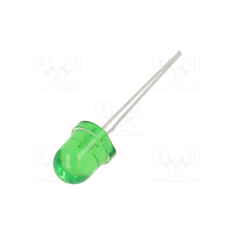 10 pcs : OSG58133A-VV - LED, 8mm, green, 7000mcd, 30°, Front: convex, 3÷15V, No.of term: 2