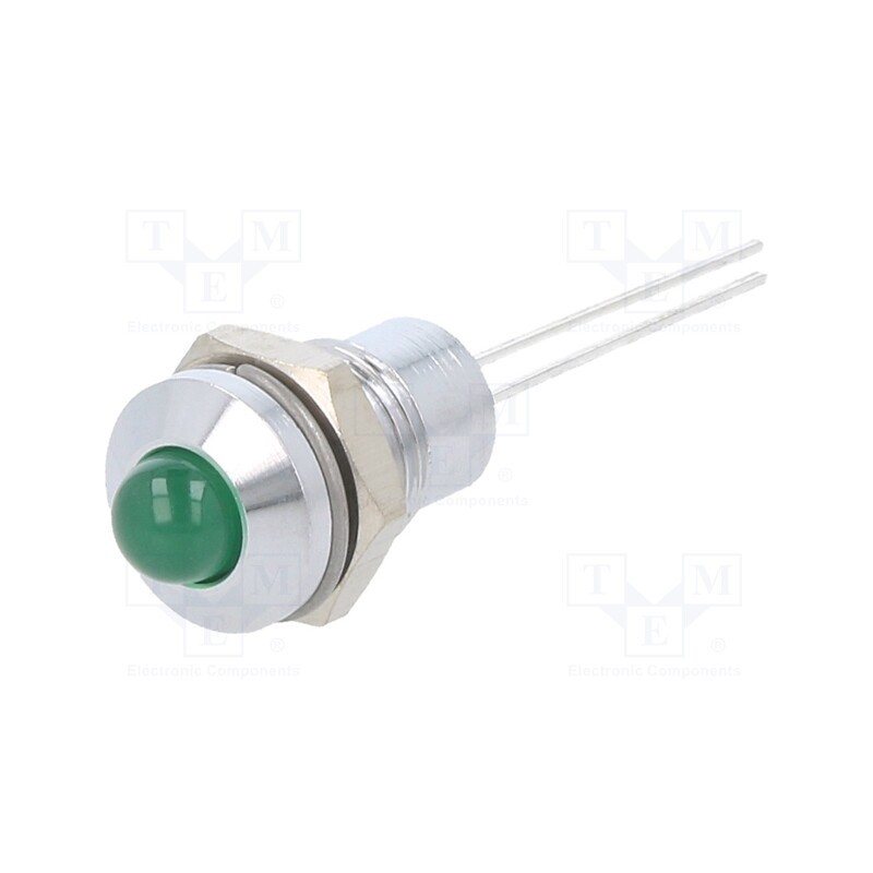 10 pcs : 19040001 - Indicator: LED, prominent, green, 2.2VDC, Ø8mm, 2pin, metal