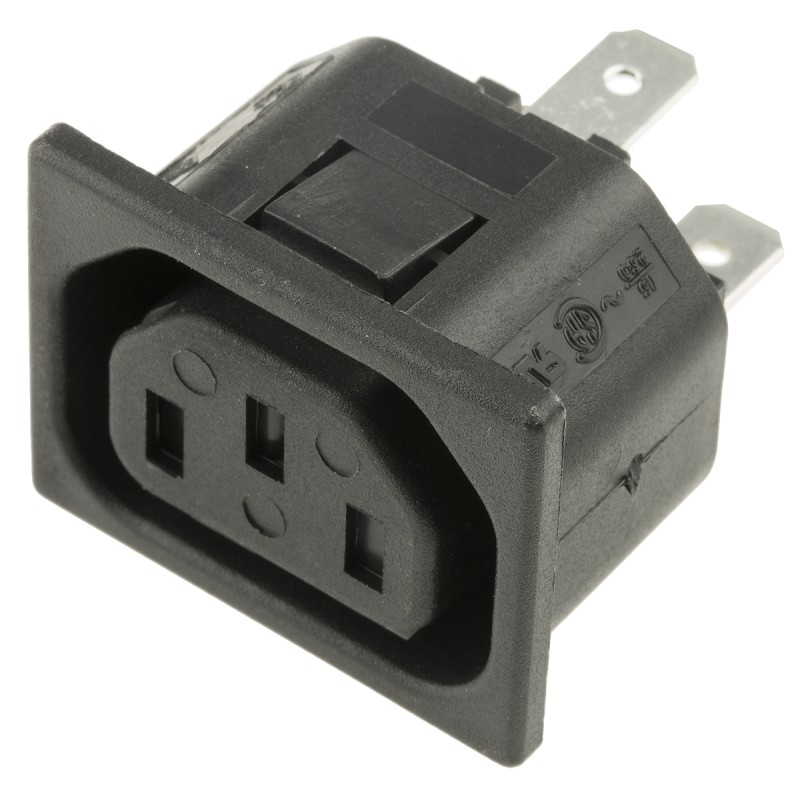 1 pcs - Bulgin C13 Snap-In IEC Connector Socket, 10A, 250 V