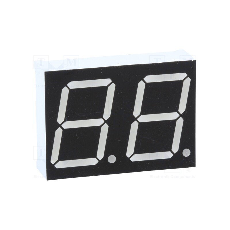 10 pcs : LDD080BUE-101A-01 - Display: LED, 7-segment, 20.32mm, 0.8', No.char: 2, red, 11.6mcd