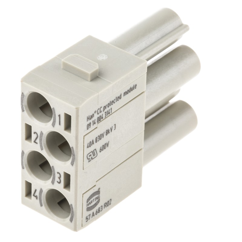 2 pcs - HARTING Heavy Duty Power Connector Module, 40A, Female, Han-Modular Series, 4 Contacts