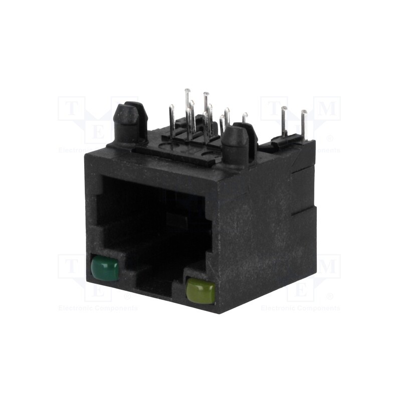 10 pcs : 211B-11C0A-R - Socket, RJ45, PIN: 8, with LED, Layout: 8p8c, Locking: top latch, THT