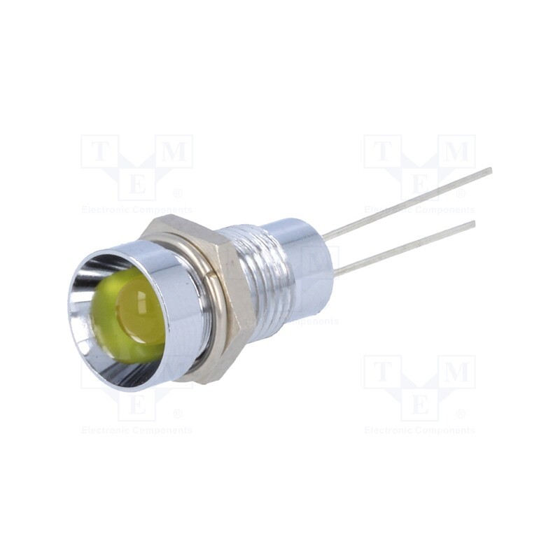 10 pcs : SMZS081 - Indicator: LED, recessed, yellow, Ø8.2mm, IP40, for PCB, brass