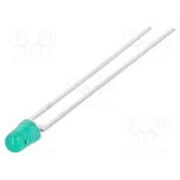 10 pcs : HLMP-1641 - LED, 3mm, green, 1.6mcd, 60°, Front: convex, 12V, No.of term: 2