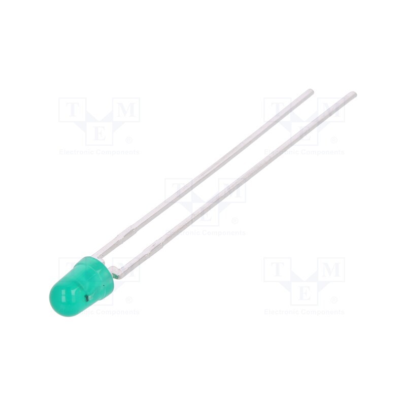 10 pcs : HLMP-1641 - LED, 3mm, green, 1.6mcd, 60°, Front: convex, 12V, No.of term: 2