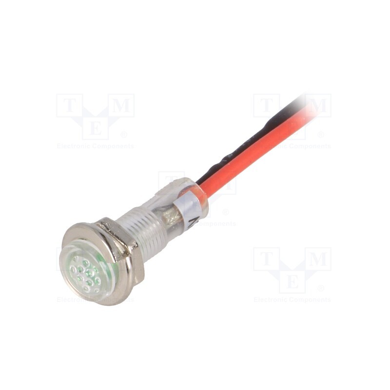 10 pcs : R9-79L-11-12GREEN - Indicator: LED, flat, green, 12VDC, Ø5.2mm, IP40, leads 100mm