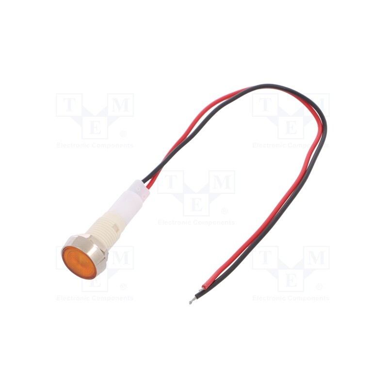 10 pcs : IND10P-230Y-W - Indicator: LED, flat, yellow, 230VDC, 230VAC, Ø10mm, leads 200mm