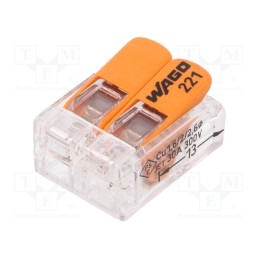 10 pcs : 221-612 - Quick splice, 221, spring clamp, 0.5÷6mm2, 450V, 41A, for cable