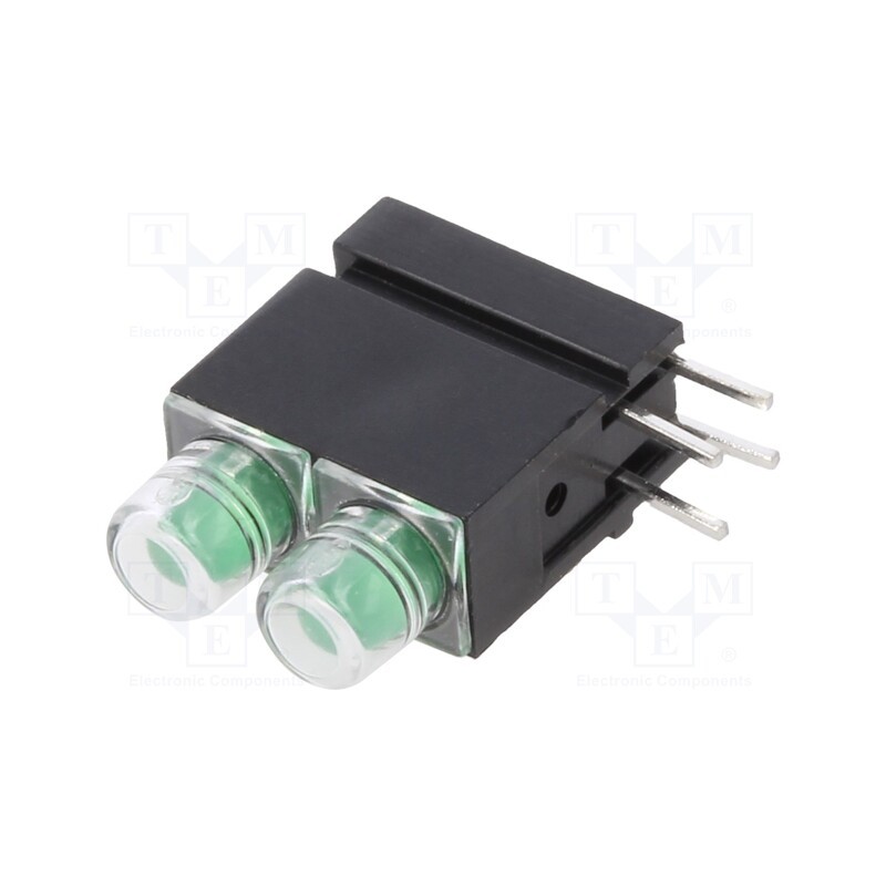10 pcs : 1801.8834999999999 - LED, in housing, green, 3.9mm, No.of diodes: 2, 20mA, 40°, 10÷20mcd