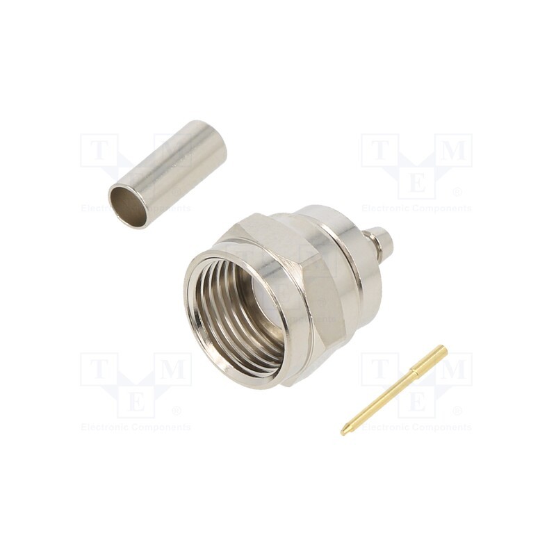 10 pcs : 222113 - Plug, F, male, straight, 75Ω, soldering,crimped, for cable, PTFE